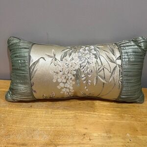 Croscill Home Sage Green Floral Wisteria Lumbar Pillow Pleated Jacquard 21x9